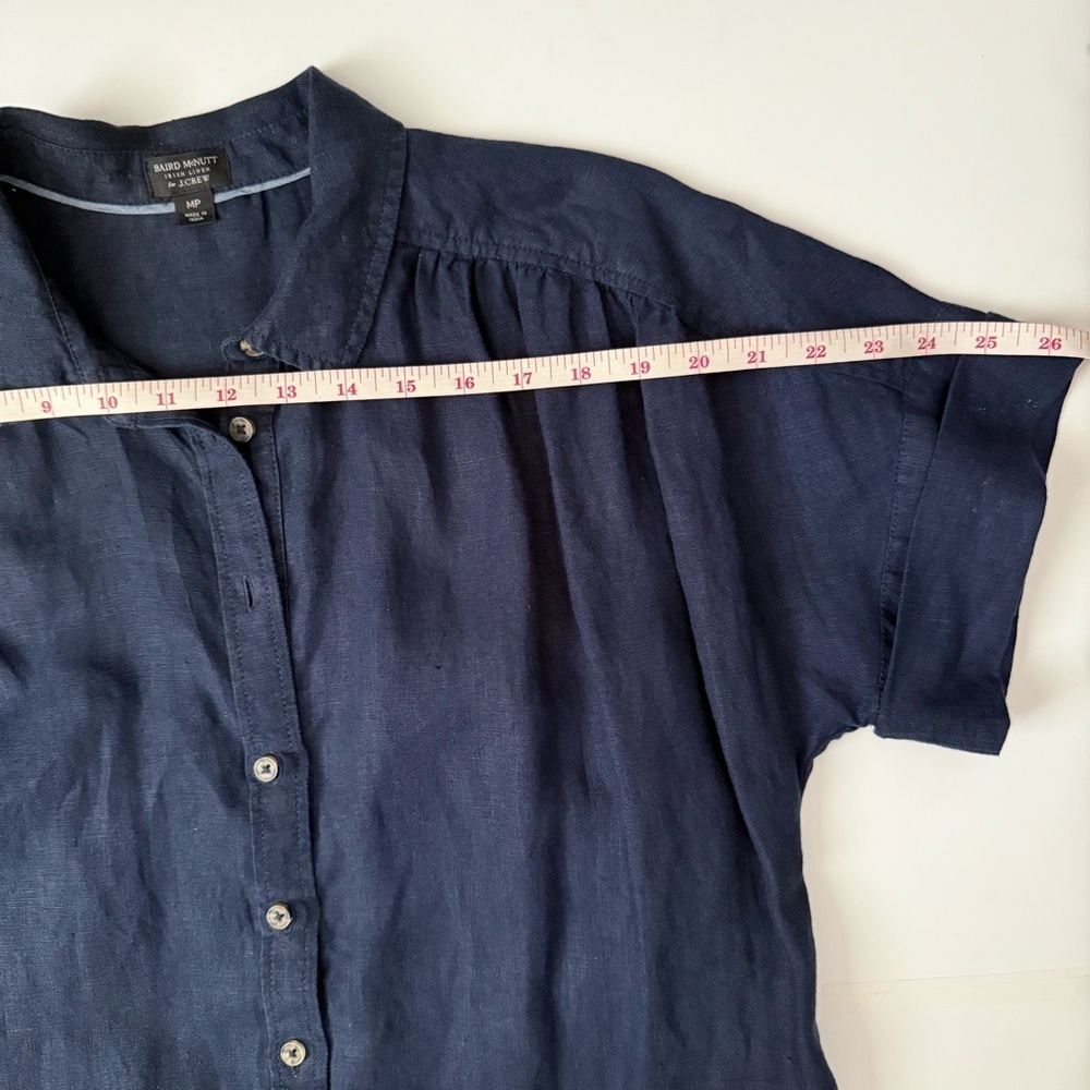 J.Crew Relaxed Linen Shirt Dress Navy Medium Petite - Picture 5 of 8